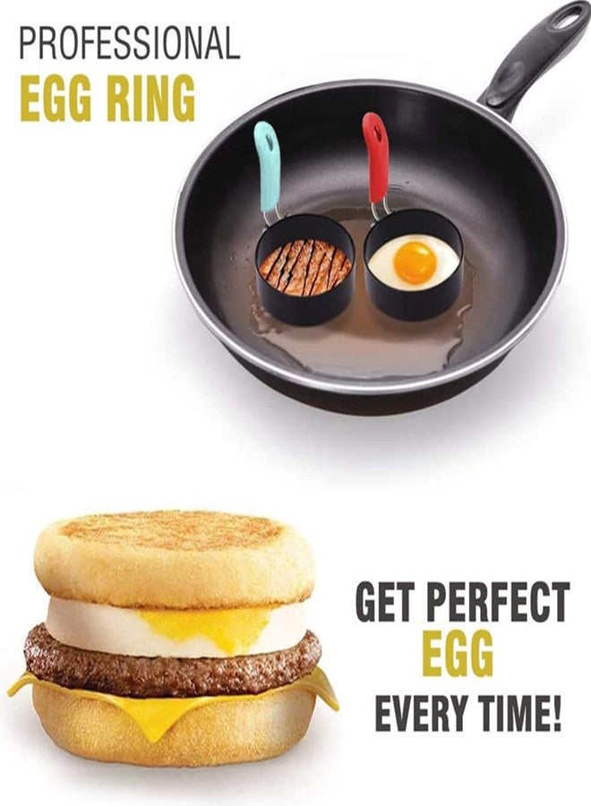 Loyanger 4 Pack Egg Rings,Stainless Steel Frying Ring Tool Non Stick Egg Frying Rings with Folding Handles and Oil Brush for Cooking Breakfast Sandwich Burger(COLOR:black) - Image 5